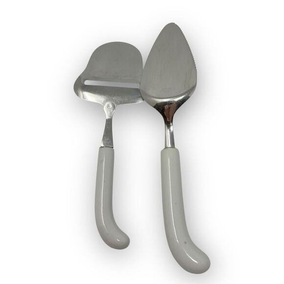 Lord & Taylor Blue White Stainless Steel Ceramic Cheese Slicer & Cake Server - Picture 4 of 9